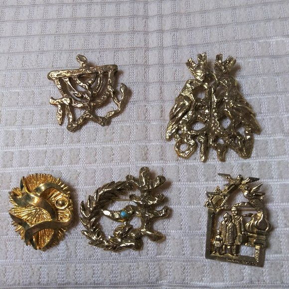 Judaica Art Set of 5 Brooches Signed - Picture 7 of 16